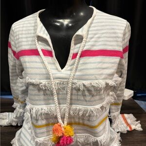 Lisa Todd Multicolor Striped Fringe Blouse